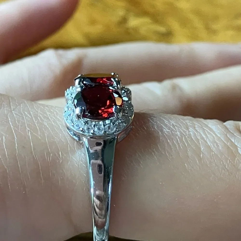 Natural Red Garnet Sterling Silver Ring Size 10